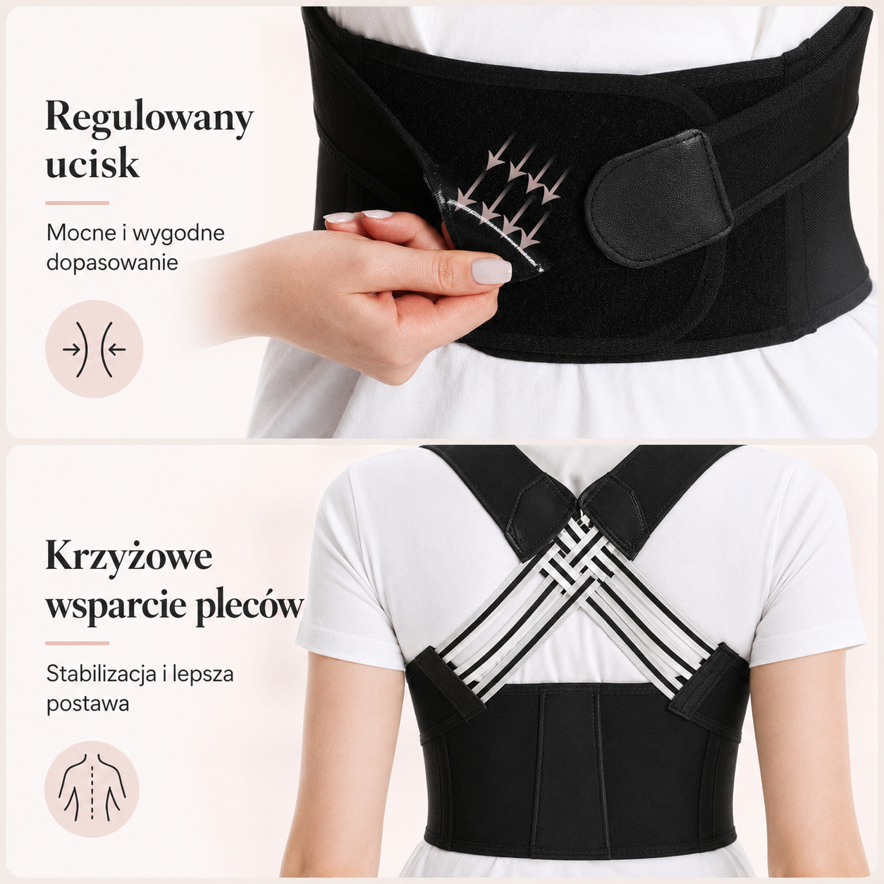 Korektor postawy - regulowany ucisk i wsparcie plecow